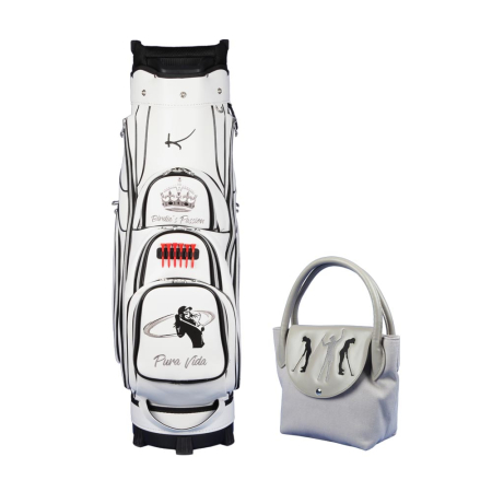 Golf Bag / Cart Bag. Frontal und seitlich individuell mit einem exklusiven Stickdesign bestickt.